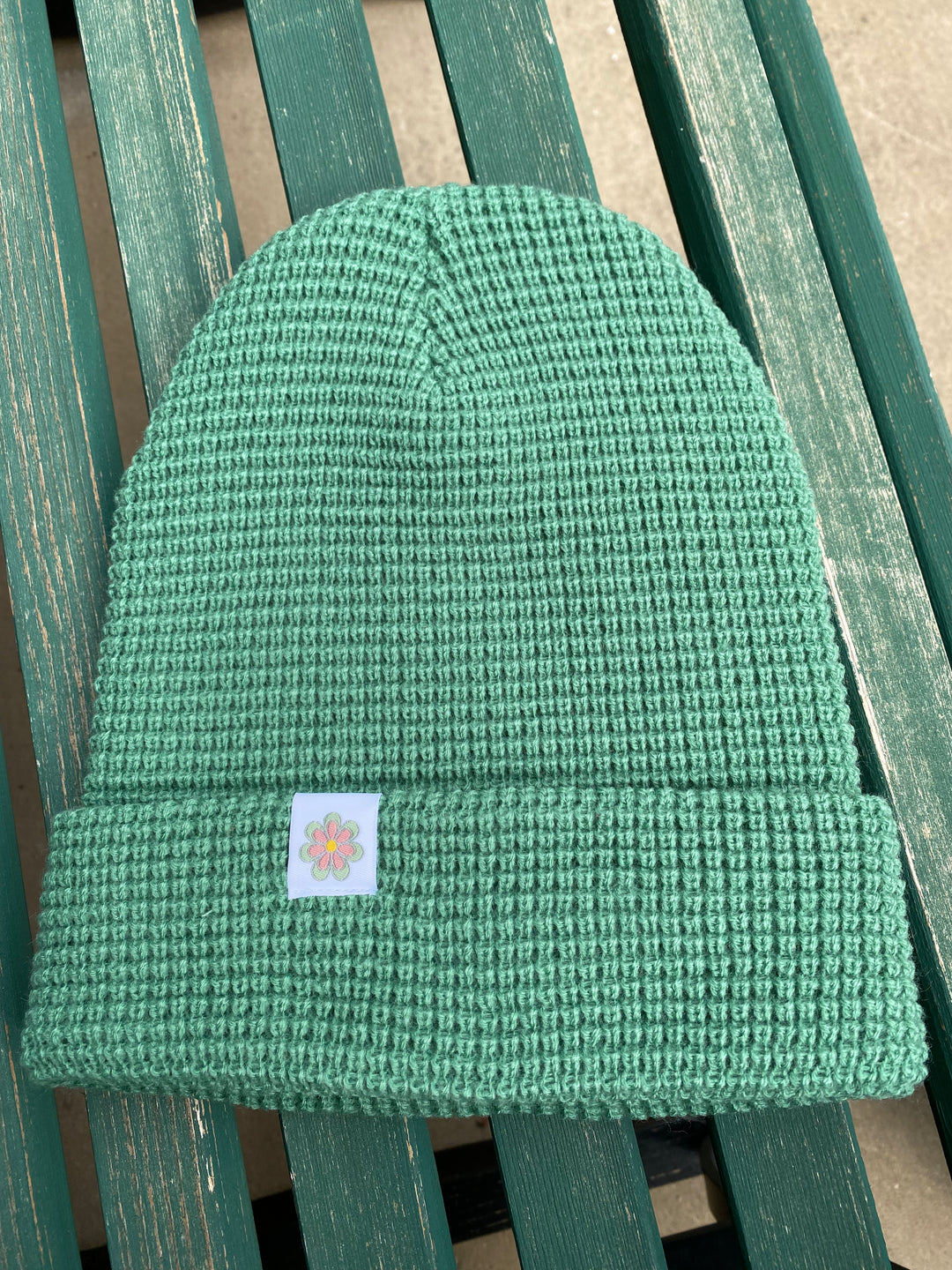 Waffle Beanie {Green} Flower