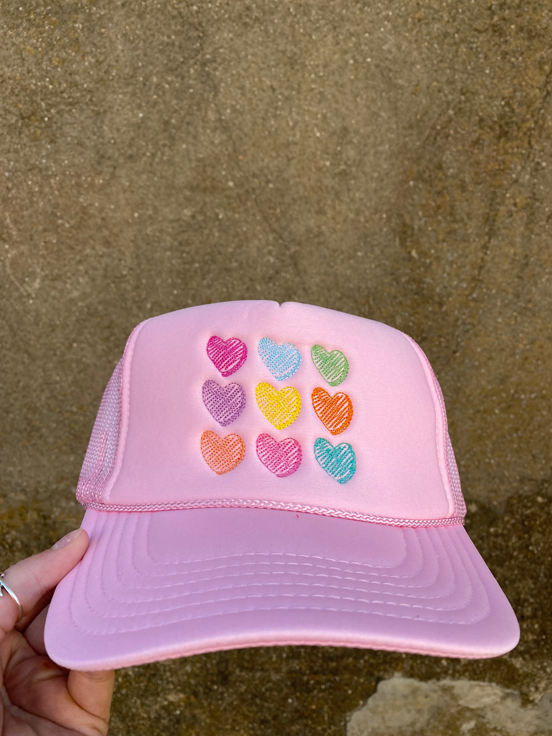 Hearts Embroidery Trucker Hat
