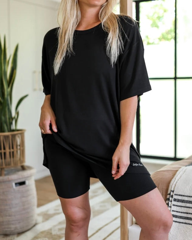 Ribbed Top/Biker Set in Midnight