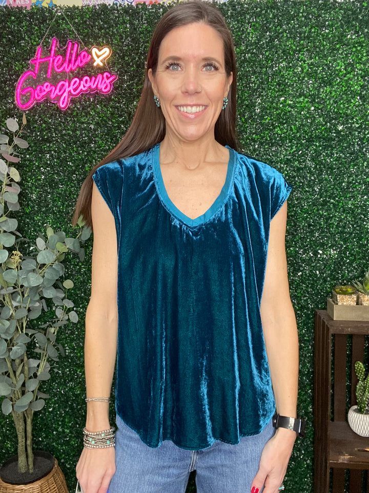 Yanis Velvet Top in Deep Teal