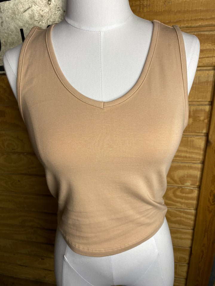 Anna Crop Tank in Taupe