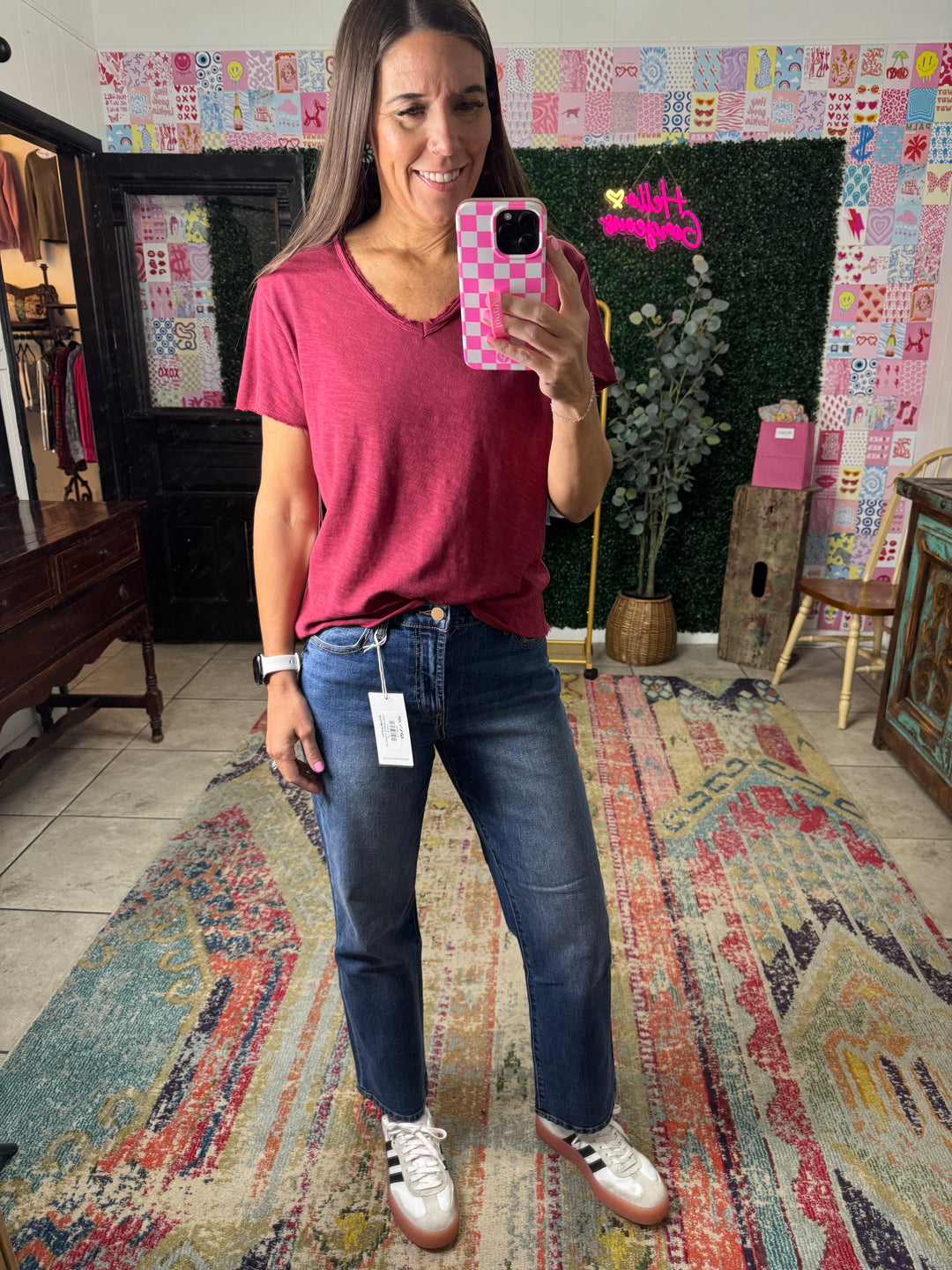Vanya V Neck Top in Tibetan Red