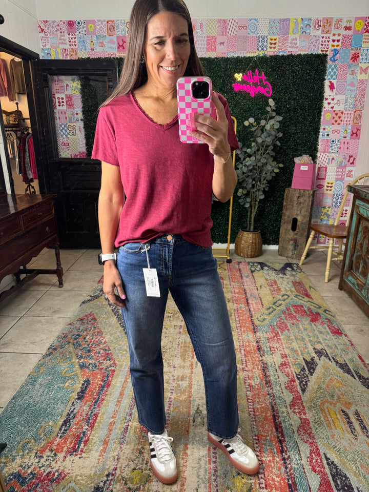 Vanya V Neck Top in Tibetan Red