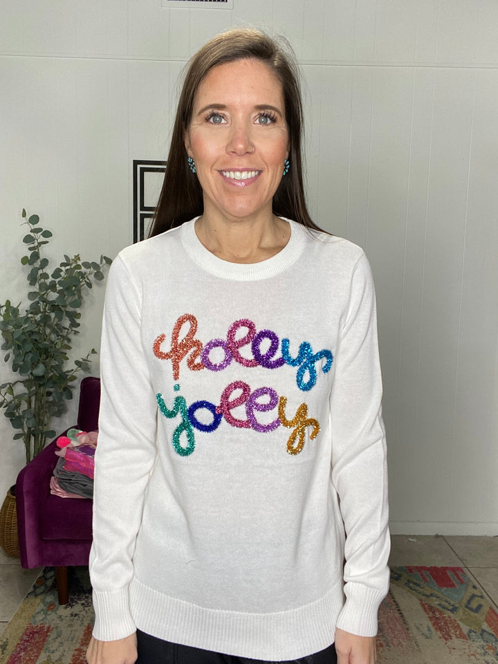 Holly Jolly Tinsel Sweater in Ivory
