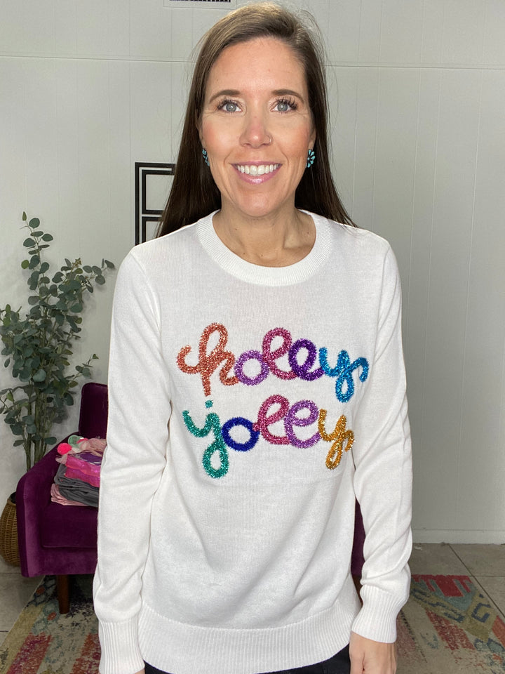 Holly Jolly Tinsel Sweater in Ivory