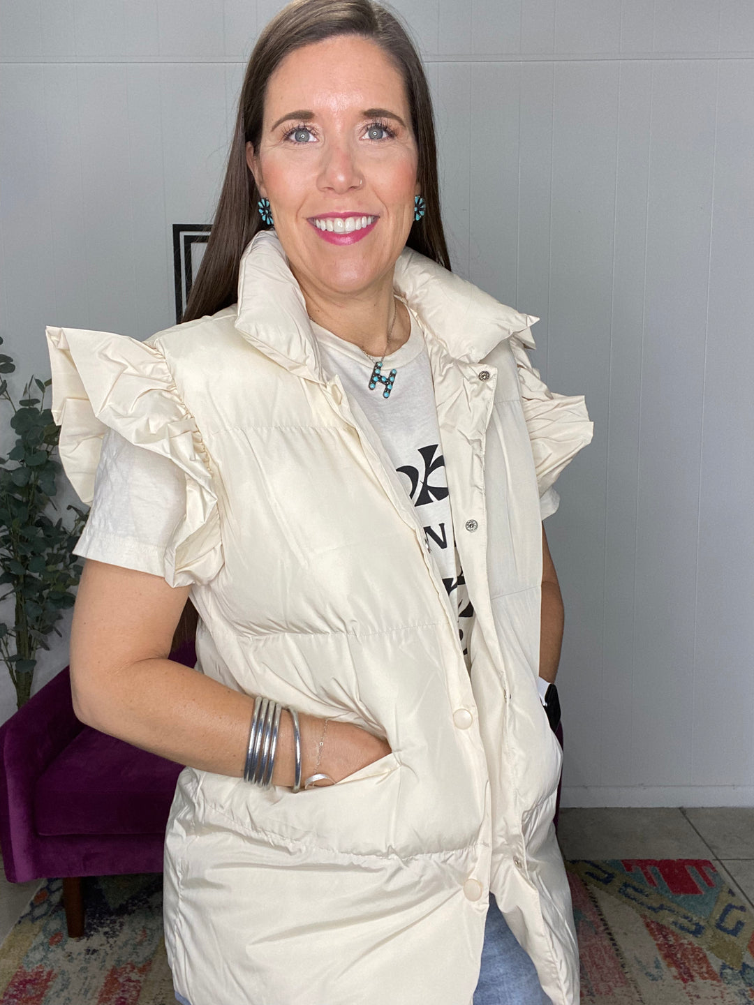 Jane Ruffle Vest in Cream
