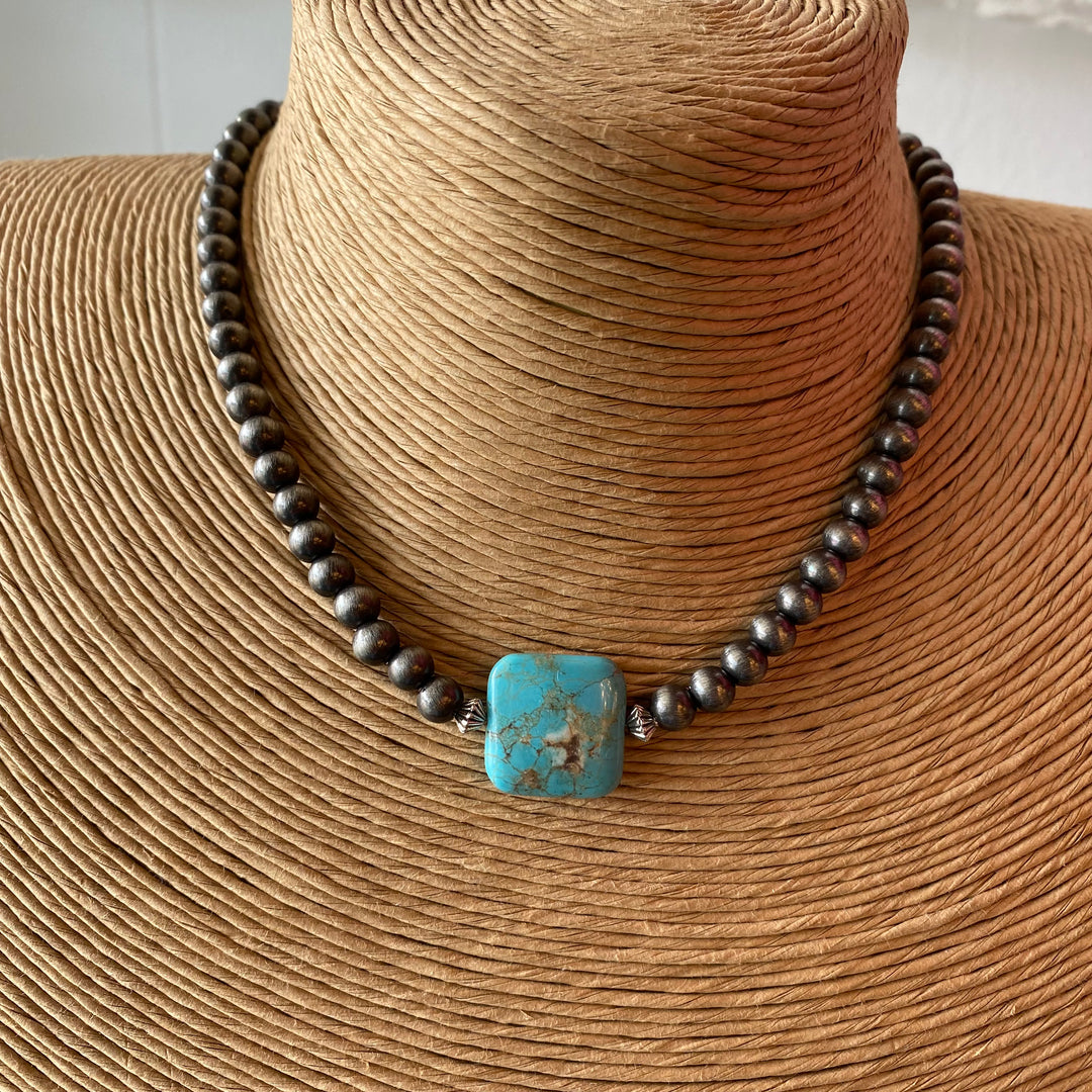 Square Turquoise Stone Necklace