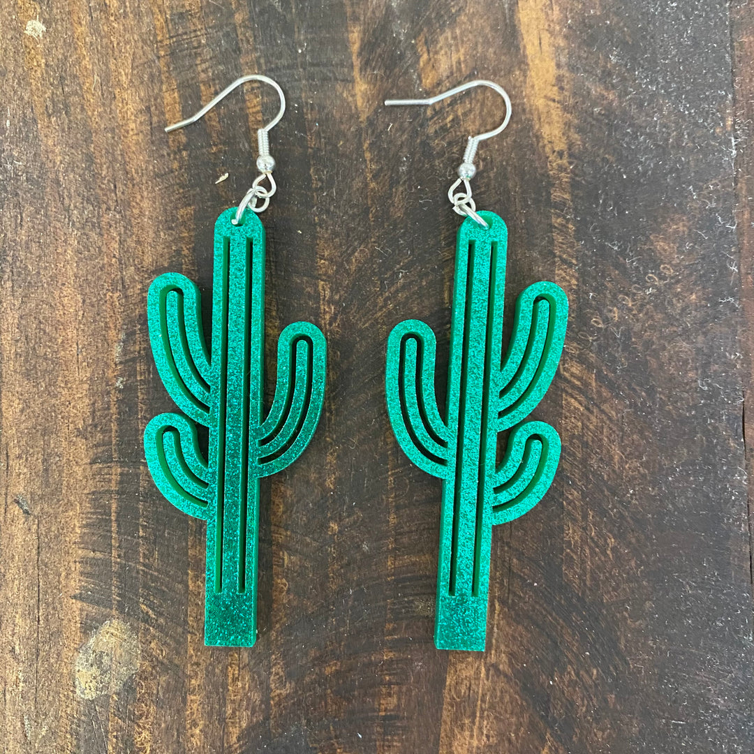 Cactus Glitter Acrylic Earrings