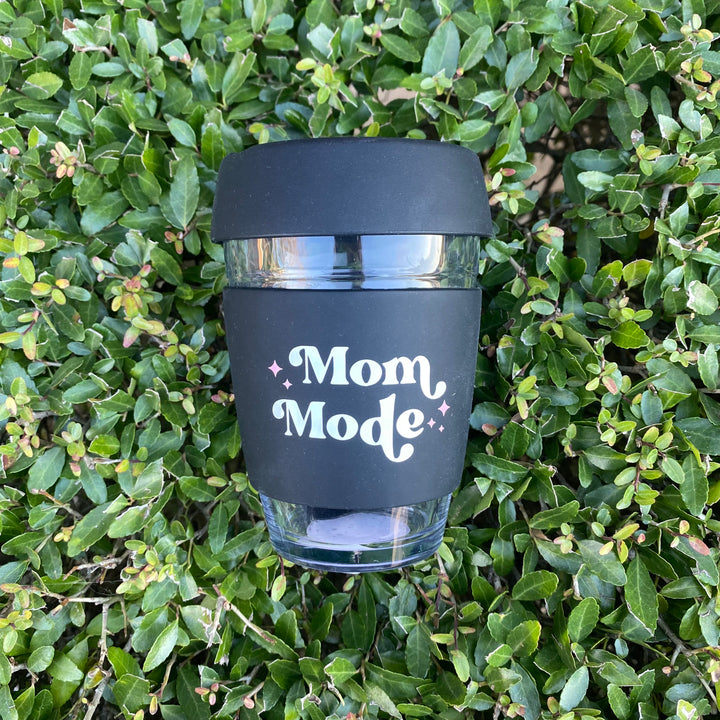 Glass Coffee Mug - Mom Mode (Black)