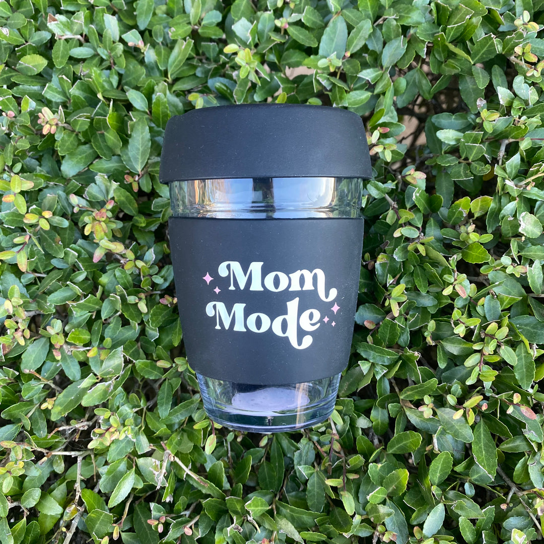 Glass Coffee Mug - Mom Mode (Black)