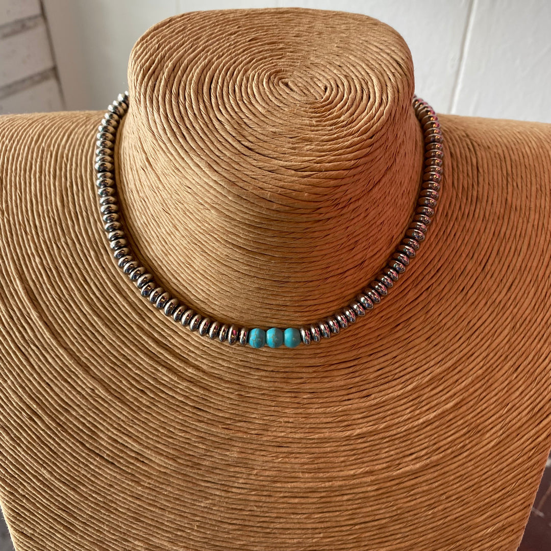 Silver Disk Necklace with Turquoise
