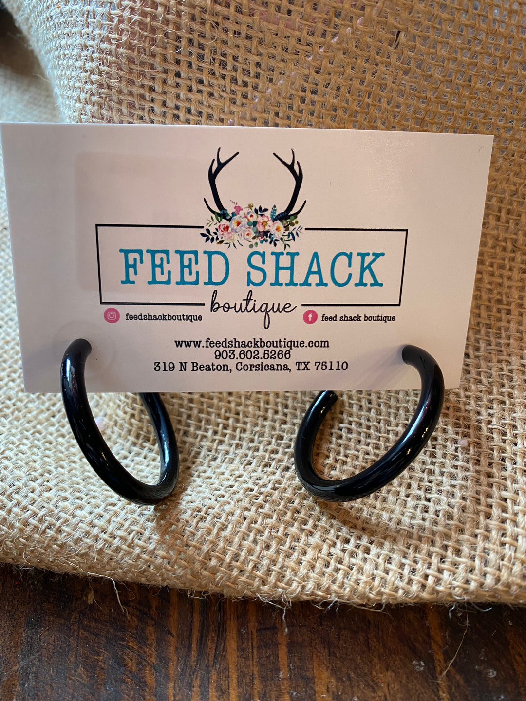 Small Shine Hoops in Black