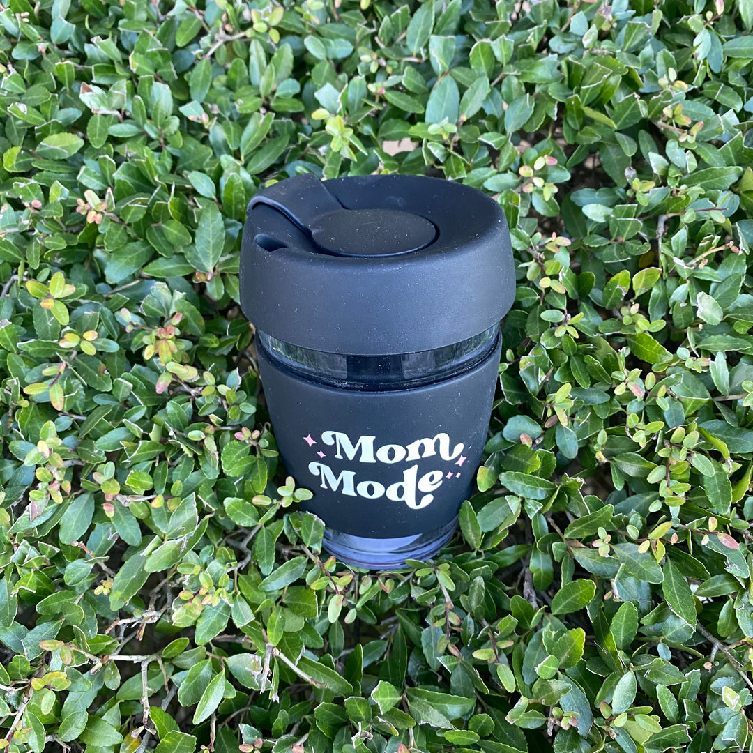 Glass Coffee Mug - Mom Mode (Black)