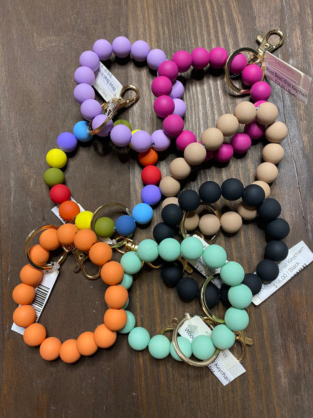 Wood Bead Wrist Keychains